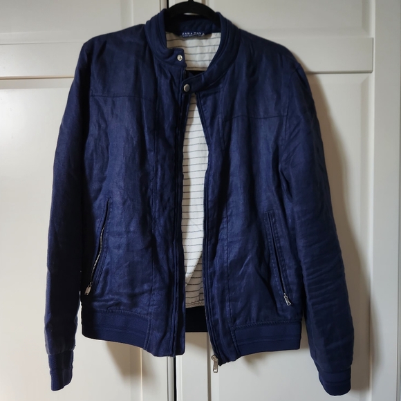 ZARA Blue linen moto jacket Size M - Picture 2 of 10